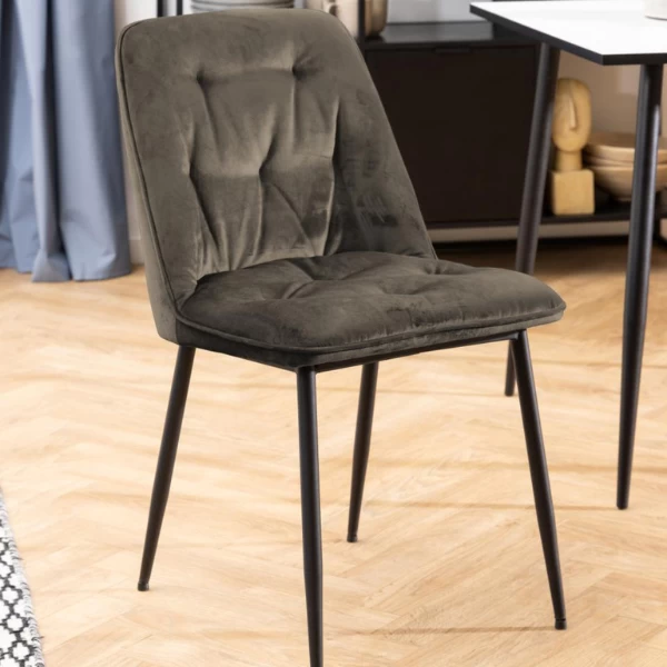 Chaise De Salle à Manger Lynn Velours En Métal - Taupe 1 Chaise De Salle à Manger Lynn Velours En Métal - Taupe