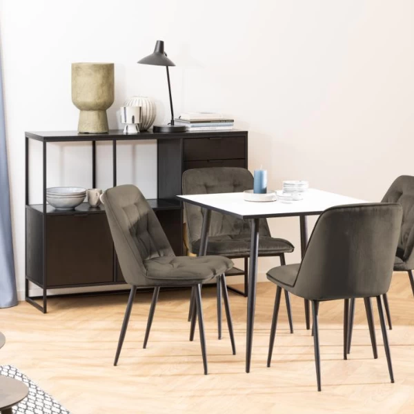 Chaise De Salle à Manger Lynn Velours En Métal - Taupe 2 Chaise De Salle à Manger Lynn Velours En Métal - Taupe – Image 2