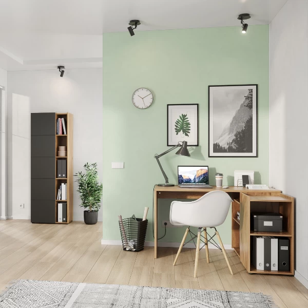 Bureau D'angle Oliveira Avec Espace De Rangement - Décor Chêne 4 Bureau D'angle Oliveira Avec Espace De Rangement - Décor Chêne – Image 4