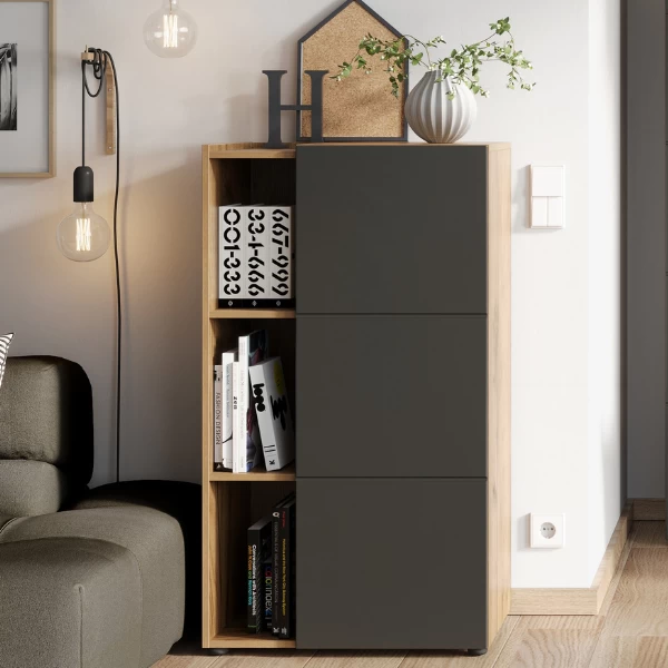 Classeur Oliveira 62x111cm Avec Quatre étagères - Décor Chêne/anthracite 1 Classeur Oliveira 62x111cm Avec Quatre étagères - Décor Chêne/anthracite