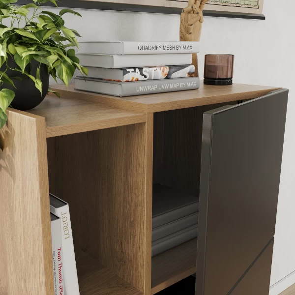 Classeur Oliveira 62x111cm Avec Quatre étagères - Décor Chêne/anthracite 4 Classeur Oliveira 62x111cm Avec Quatre étagères - Décor Chêne/anthracite – Image 4