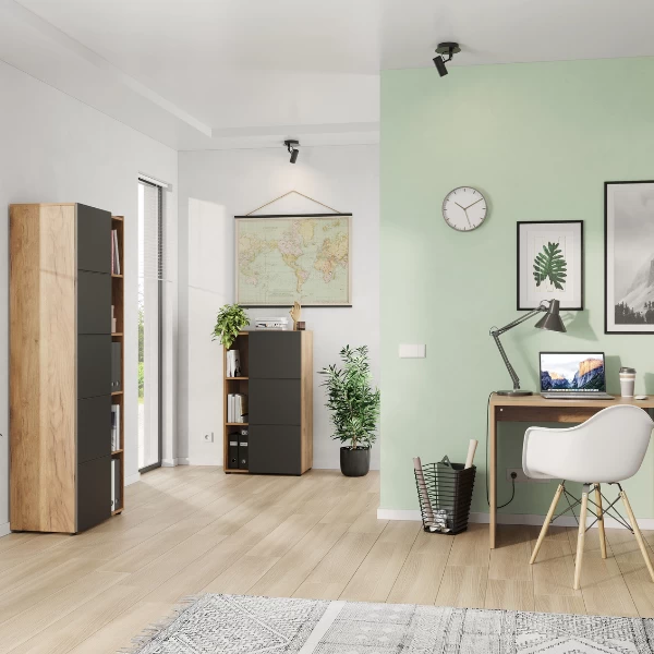 Classeur Oliveira 62x111cm Avec Quatre étagères - Décor Chêne/anthracite 5 Classeur Oliveira 62x111cm Avec Quatre étagères - Décor Chêne/anthracite – Image 5