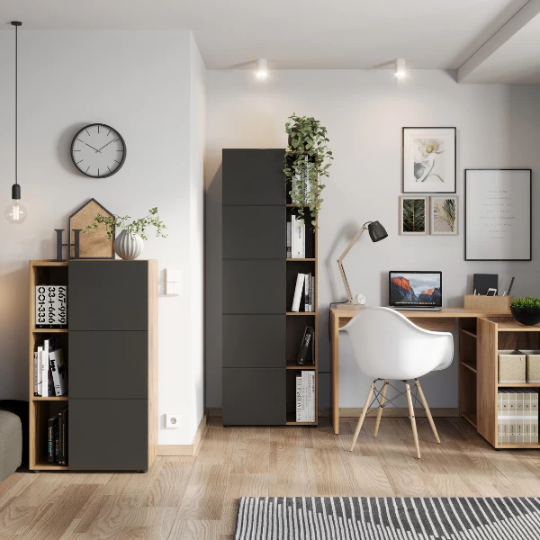 Classeur Oliveira 62x111cm Avec Quatre étagères - Décor Chêne/anthracite 2 Classeur Oliveira 62x111cm Avec Quatre étagères - Décor Chêne/anthracite – Image 2