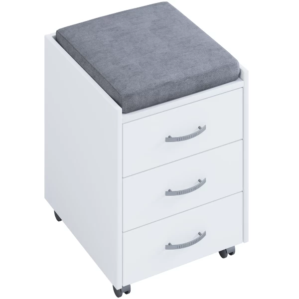 Caisson à Tiroirs Kjenta Avec Plumier Et Coussin De Siège Gris -3 Tiroirs 1 Caisson à Tiroirs Kjenta Avec Plumier Et Coussin De Siège Gris -3 Tiroirs