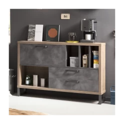 Buffet Faber 140cm Avec Porte Abattante Et Deux Tiroirs - Décor Chêne/aspect Béton -Meubles Tables Et Chaises Shop Ontwerp zonder titel 2023 09 21T165642.522 af1c 1