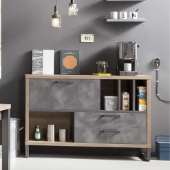 Buffet Faber 140cm Avec Porte Abattante Et Deux Tiroirs - Décor Chêne/aspect Béton -Meubles Tables Et Chaises Shop Ontwerp zonder titel 2023 09 21T165740.263 13de