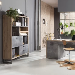 Bibliothèque Faber 140cm Avec Porte Abattante Et Deux Tiroirs - Décor Chêne/aspect Béton -Meubles Tables Et Chaises Shop Ontwerp zonder titel 2023 09 21T170207.006 75d6