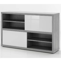 Armoire à Classeurs Prato 140cm Avec Deux Portes Coulissantes - Béton/blanc Brillant -Meubles Tables Et Chaises Shop Ontwerp zonder titel 2023 10 04T130735.691 36f0