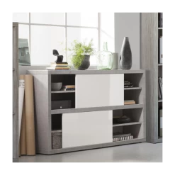 Armoire à Classeurs Prato 140cm Avec Deux Portes Coulissantes - Béton/blanc Brillant -Meubles Tables Et Chaises Shop Ontwerp zonder titel 2023 10 04T131124.789 0b18 1