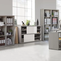 Armoire à Classeurs Prato 140cm Avec Deux Portes Coulissantes - Béton/blanc Brillant -Meubles Tables Et Chaises Shop Ontwerp zonder titel 2023 10 04T131145.367 33f9