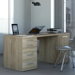 Bureau Morten Avec Quatre Tiroirs Et Armoire - Décor Chêne