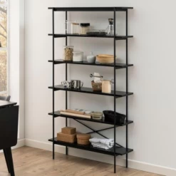 Bibliothèque Angus : Structure En Acier Noir, étagères En Frêne Noir