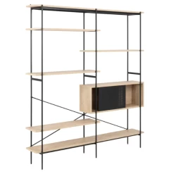 Bibliothèque Angus : Cadre En Acier Noir, 5 étagères En Chêne White Wash, Porte Coulissante En Maille Métallique -Meubles Tables Et Chaises Shop Ontwerp zonder titel 2023 10 10T131231.200 a8ec