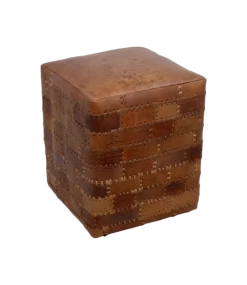 Pouf Patchwork 33x33cm Cuir - Cognac Vintage -Meubles Tables Et Chaises Shop PPS COG 0 578f