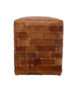 Pouf Patchwork 33x33cm Cuir - Cognac Vintage -Meubles Tables Et Chaises Shop PPS COG 1 6d5a