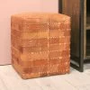 Pouf Patchwork 33x33cm Cuir - Cognac Vintage