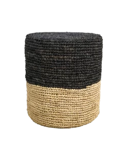 Pouf Malibu ø34cm Raphia - Naturel/noir
