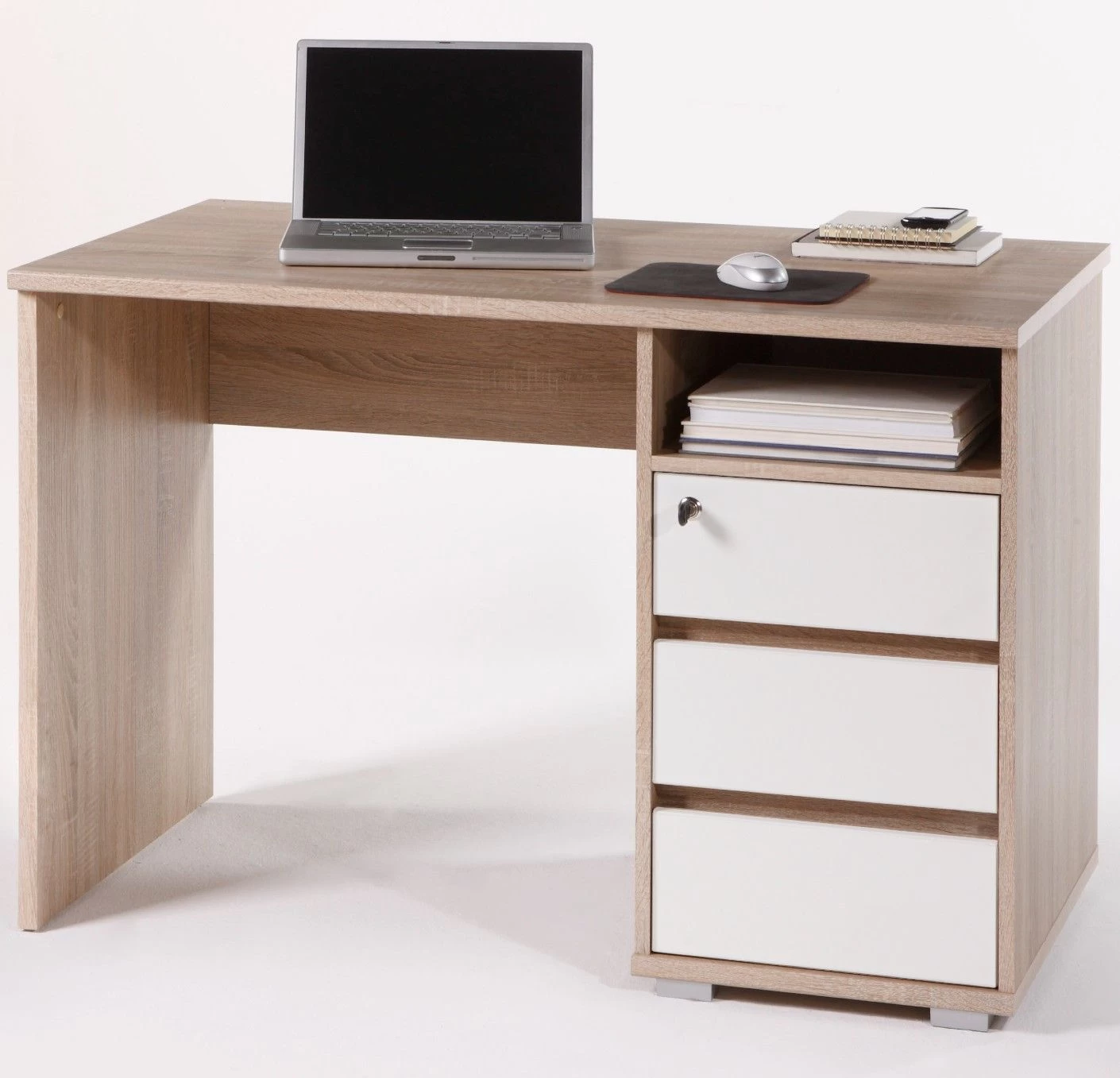 Bureau Primos 110cm Avec 3 Tiroirs - Chêne 2 Bureau Primos 110cm Avec 3 Tiroirs - Chêne – Image 2