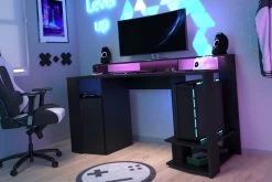 Bureau Gaming 152cm Avec Ruban LED - Noir -Meubles Tables Et Chaises Shop ROXXOR 6940 STAT NIGHT 0000 2b0c