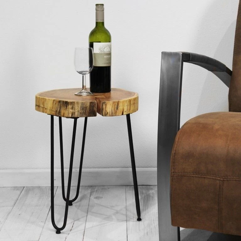 Table D'appoint Live Edge Moyen (tronc D'arbre)-acacia/fer