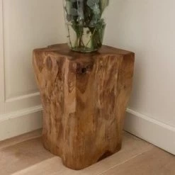 Tabouret Block Rectangle-teck Tronc D'arbre Avec Forme Naturelle