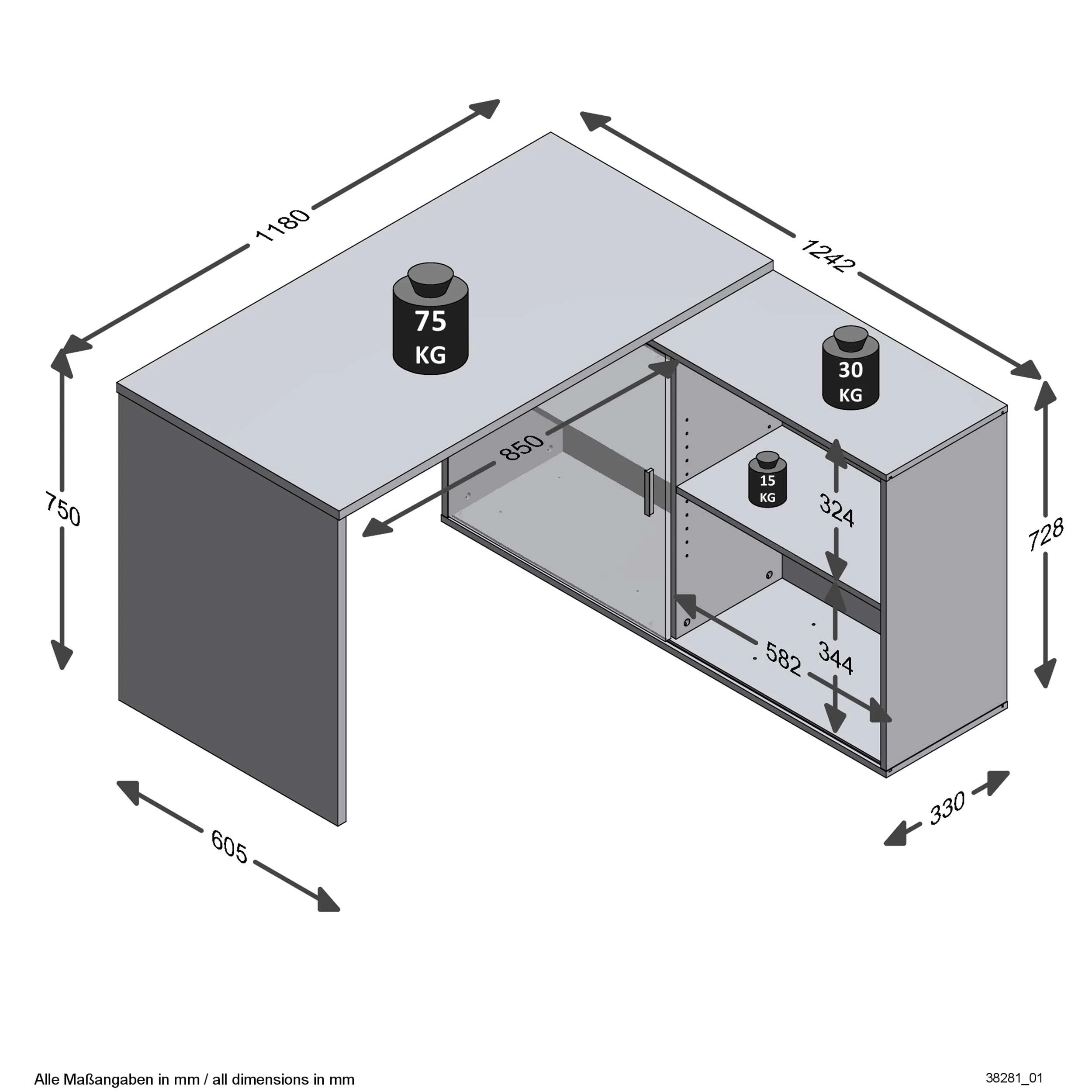 FMD Bureau D'angle Vaiana - Chêne/anthracite 7 FMD Bureau D'angle Vaiana - Chêne/anthracite – Image 7