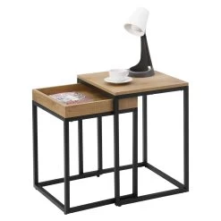 Lot De 2 Tables D'appoint Rectangles Hanne 45x40-bois De Mangue/noir -Meubles Tables Et Chaises Shop XLNT02N 2 9112
