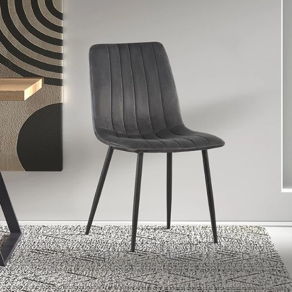 Chaise De Salle à Manger En Velours Willie - Gris/noir 1 Chaise De Salle à Manger En Velours Willie - Gris/noir